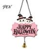 Sweet Witch Hat Hanging Ornament Halloween Cute Ghost Door Sign, Wooden Decoration, Wall Decor Doorbell Pendants for Indoor Outdoor Home Fireplace