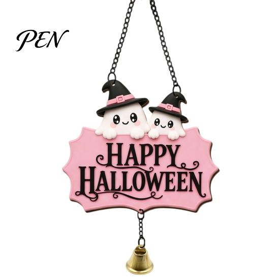 Sweet Witch Hat Hanging Ornament Halloween Cute Ghost Door Sign, Wooden Decoration, Wall Decor Doorbell Pendants for Indoor Outdoor Home Fireplace