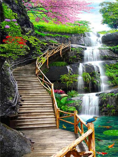 Square/round Diamond Painting Mosaic Waterfall Scenery Home Decor Diamond Embroidery Natural Mountain Landscape Picture