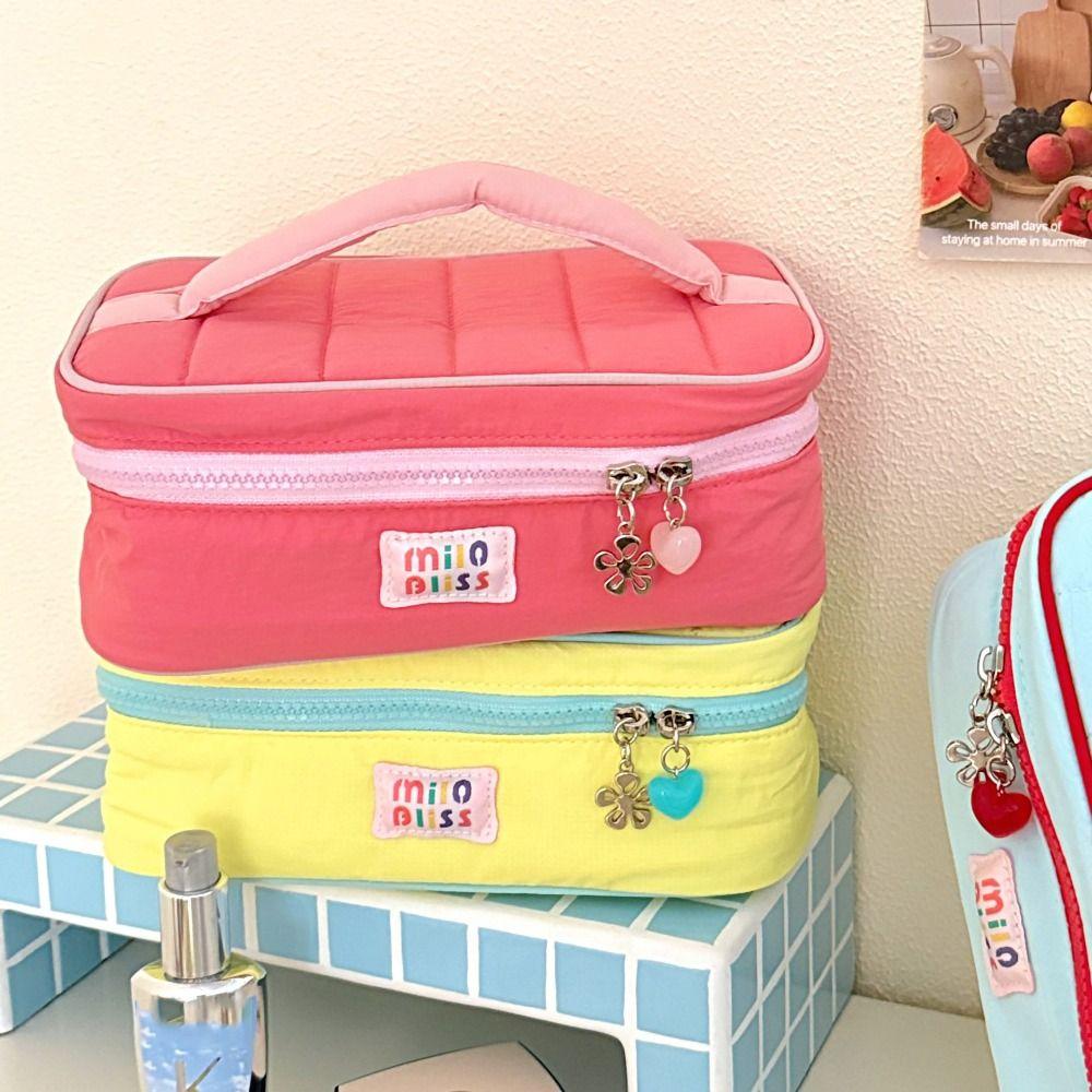 Solid Color Fresh Makeup Bags Handbag Toiletries Bag Sweet Contrast Color Cosmetic Bag  Girls