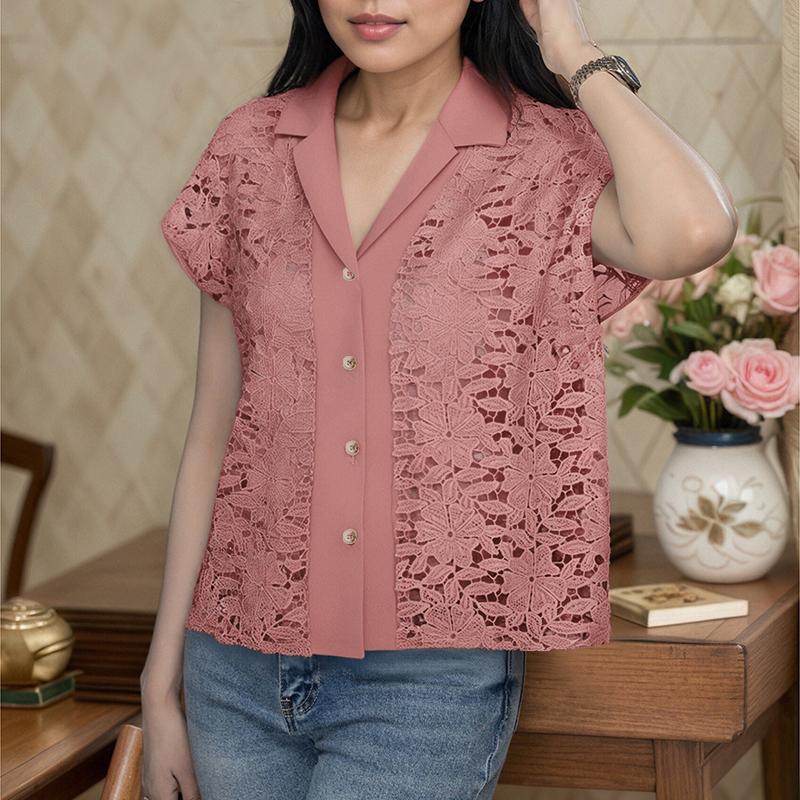 ZANZEA Womens Summer Casual Short Sleeve Hollow Out Lace Cover Up Blouse