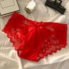 Women Sexy Lace Satin Panties Mid Waist Silky Underwear with Bow Lady Seamless Briefs Invisible Bikini Underwear