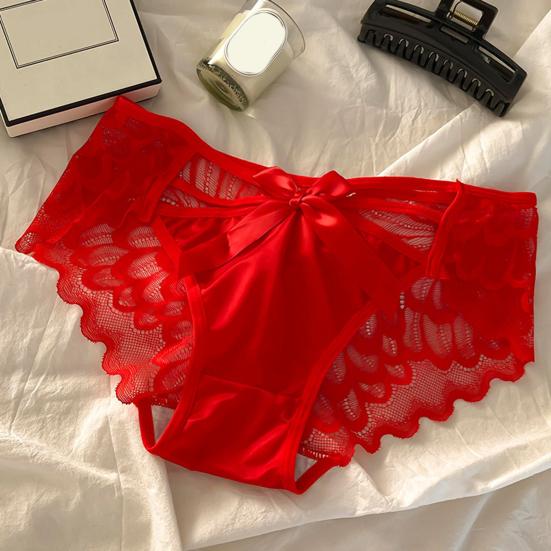 Women Sexy Lace Satin Panties Mid Waist Silky Underwear with Bow Lady Seamless Briefs Invisible Bikini Underwear