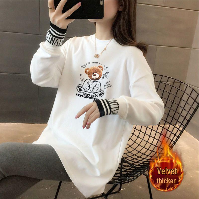 

Двусторонняя велюровая женская рубашка: Свободный крой, Большой размер, Миди, Полувысокая горловина, Длинный рукав, Теплый, Осенне-зимний стиль. M