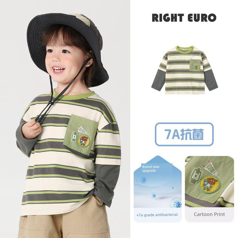 Right European Style Boys Outdoor Cargo Pants Versatile Woven Long Pants 25 Autumn New Children s Clothing Baby Toddler Pants Forest Green Strip 100