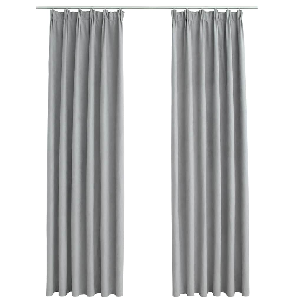 Vidaxl Blackout Curtains with Hooks, 2 Pcs, Grey, 140X245 Cm