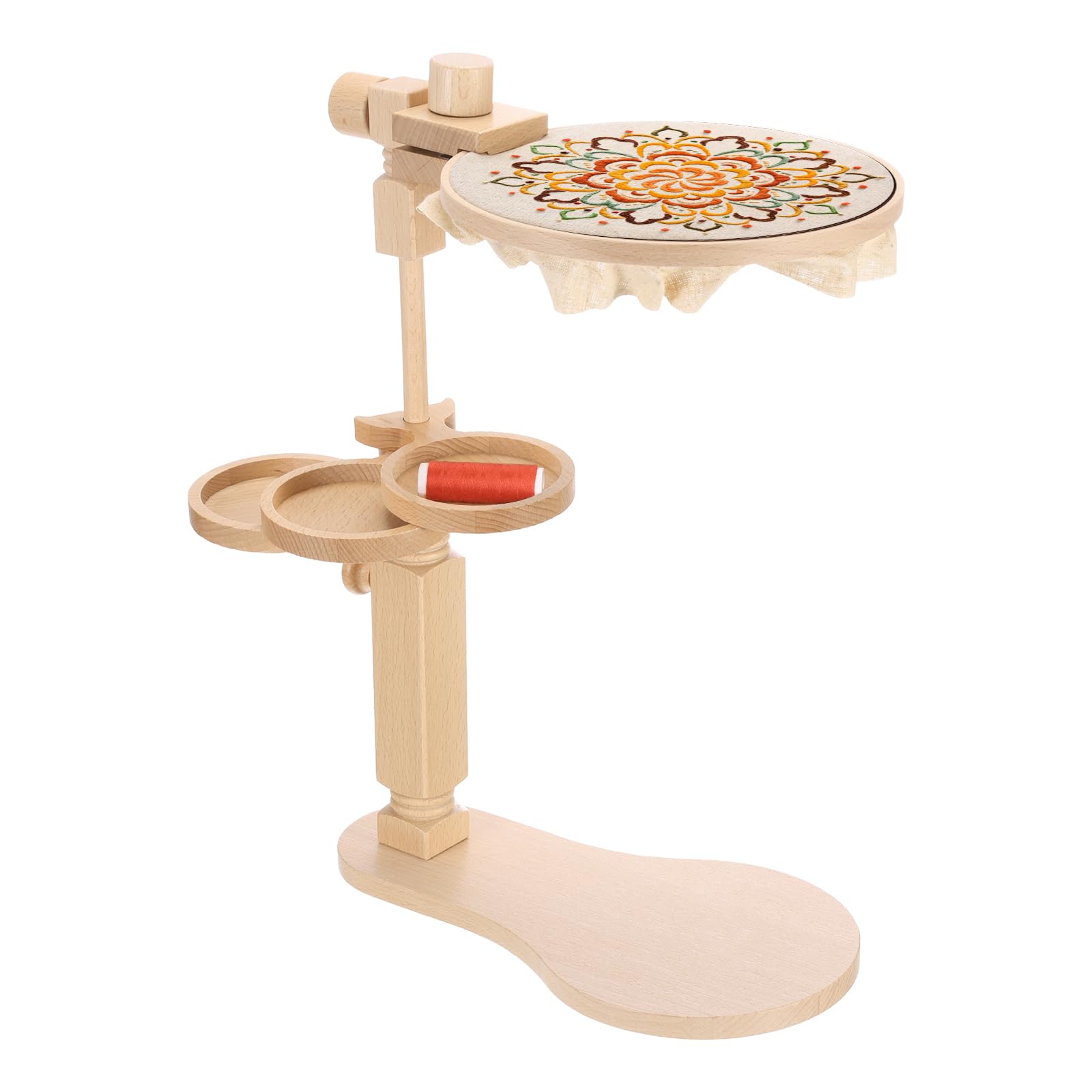 

PATIKIL Embroidery Hoop Stand, Adjustable Rotating Beechwood Cross Stitch Stand Holder with Built-in Storage Tray for DIY Art Crafts, Sewing, and Embr