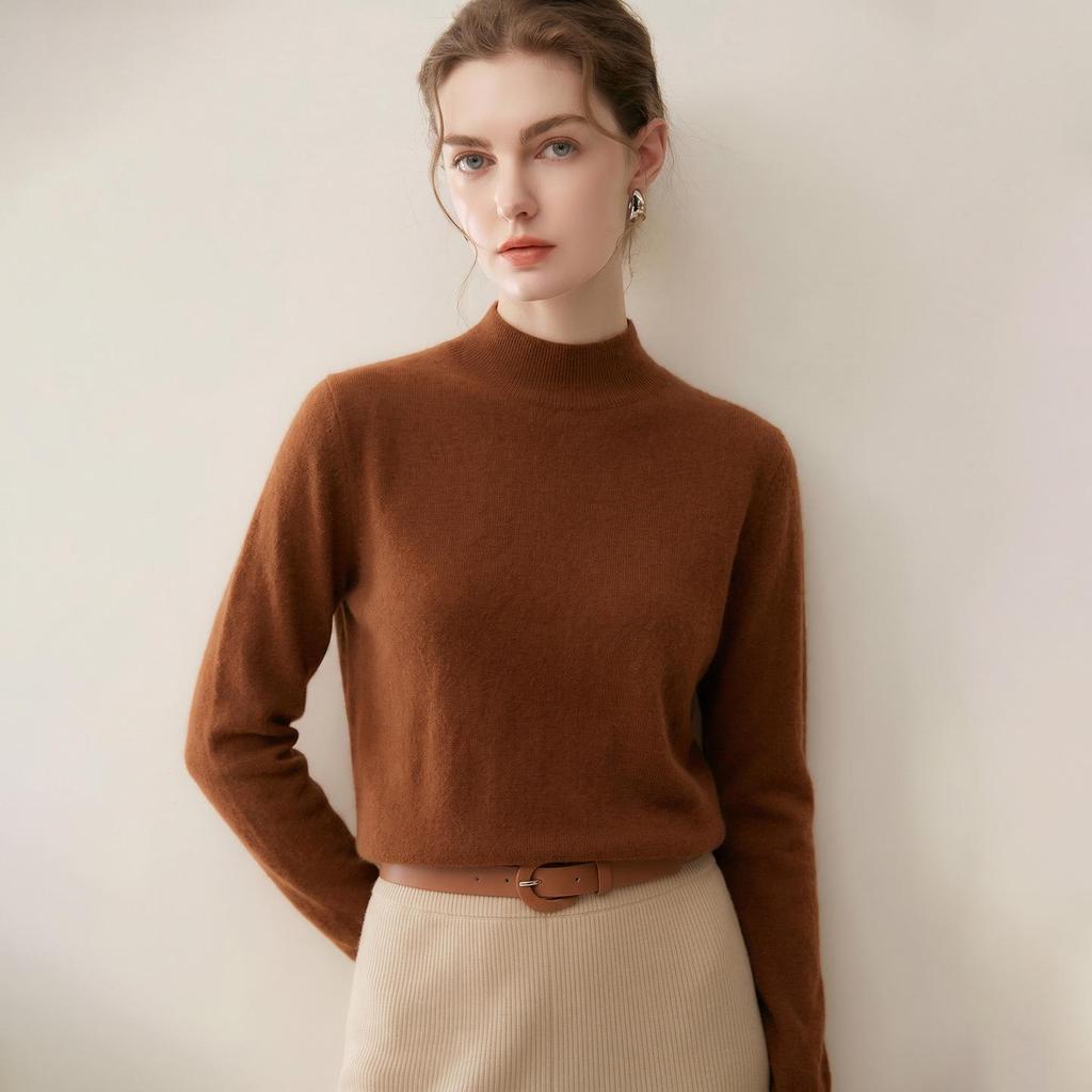 Lekasha Women's 100% Pure Cashmere Half-High Neck Pullover Knitwear for Autumn and Winter