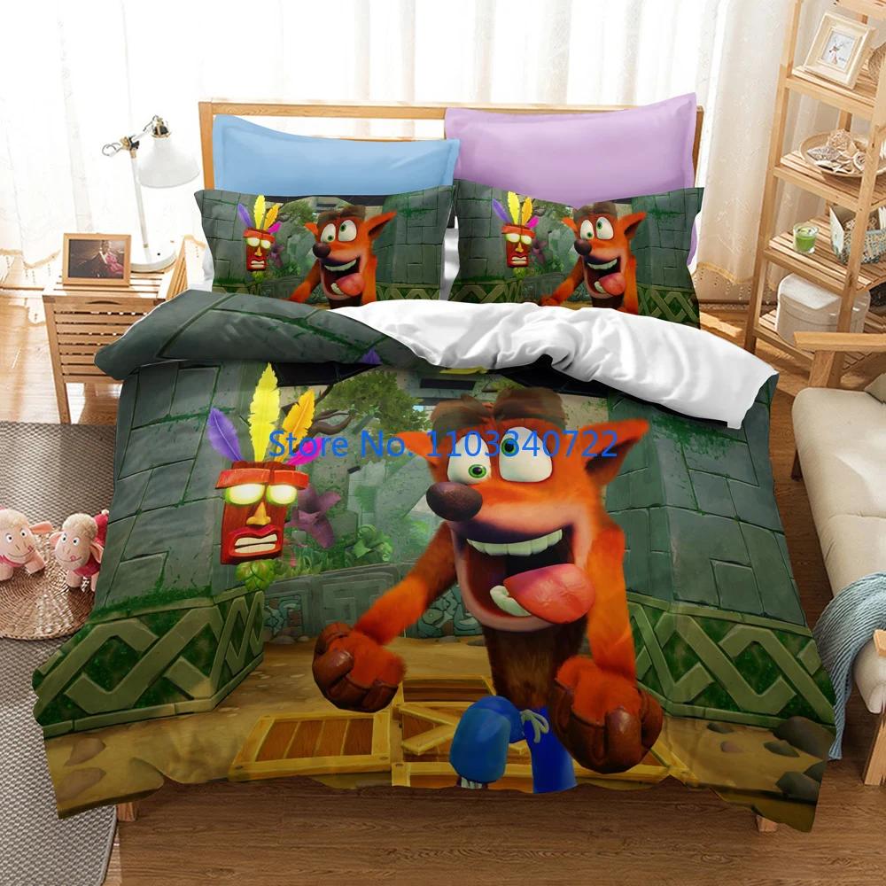Classic Game Crash Bandicoot Cartoon Duvet Cover Set 3D Print Comforter Cover Bedclothes for Boy Girl Bedding Sets Bedroom Decor