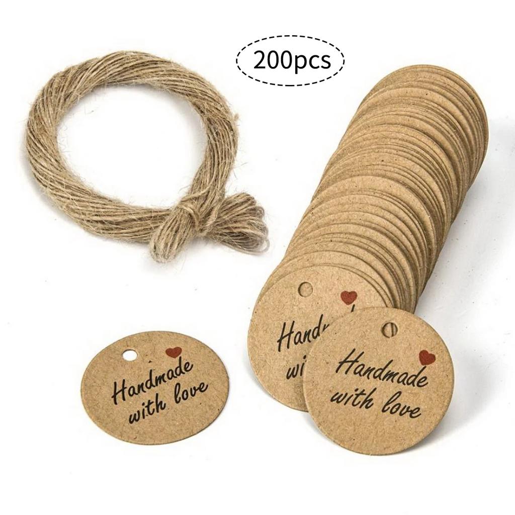 Bulk Pack Heart-Shaped Handmade Gift Tags - 100/200/300pcs round Brown Kraft Paper with Hemp Rope for Hanging Decor