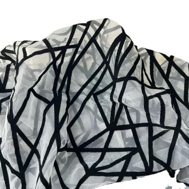 1yard African Flocking Mesh Fabric Jacquard Velvet Fabrics Tulle Lace Holloween Interlining Fabric for DIY Sewing Clothing