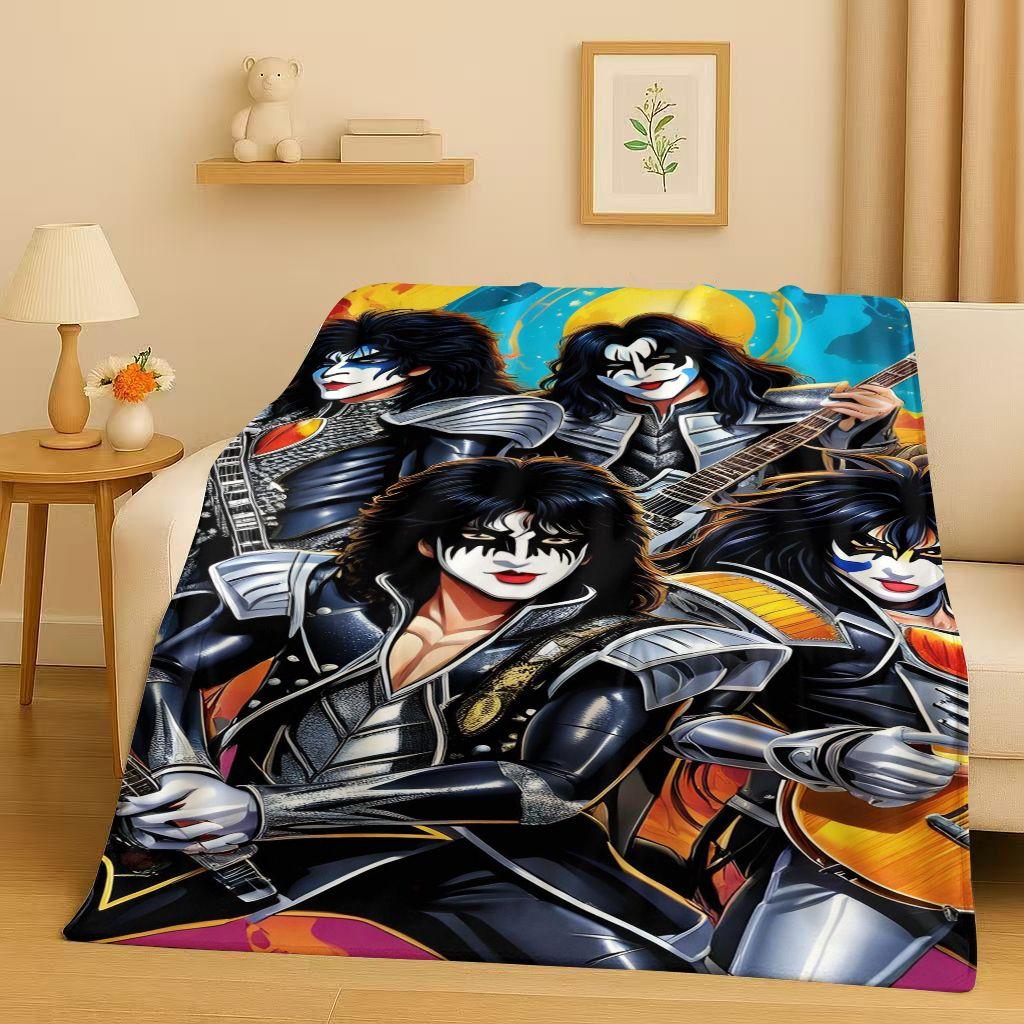 Retro Kiss Rock Heavy Metal Band Gene Simmons Flannel Blanket,Ultra Soft Plush Throw for Home Bedroom Bed Sofa Cover Office 75x90cm