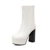 Fashion Platform Women Ankle Boots Bright Pu Leather Square High Heel Punk Boots Autumn Winter Shoes White Black Brown