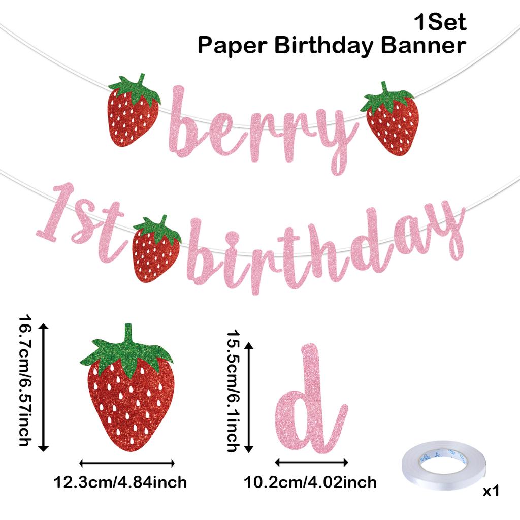 Erdbeer Happy Birthday Papierbanner Erdbeer-Thema Geburtstagsparty Dekoration Kinder Mädchen Happy Birthday Party Zubehör