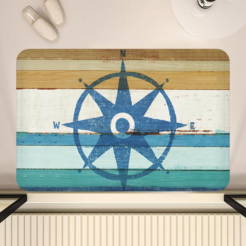 Nautischer Kompass Flur Teppich Waschbar Rutschfest Wohnzimmer Sofa Stühle Bereichsmatte Küche Fußmatte Bereichsteppich