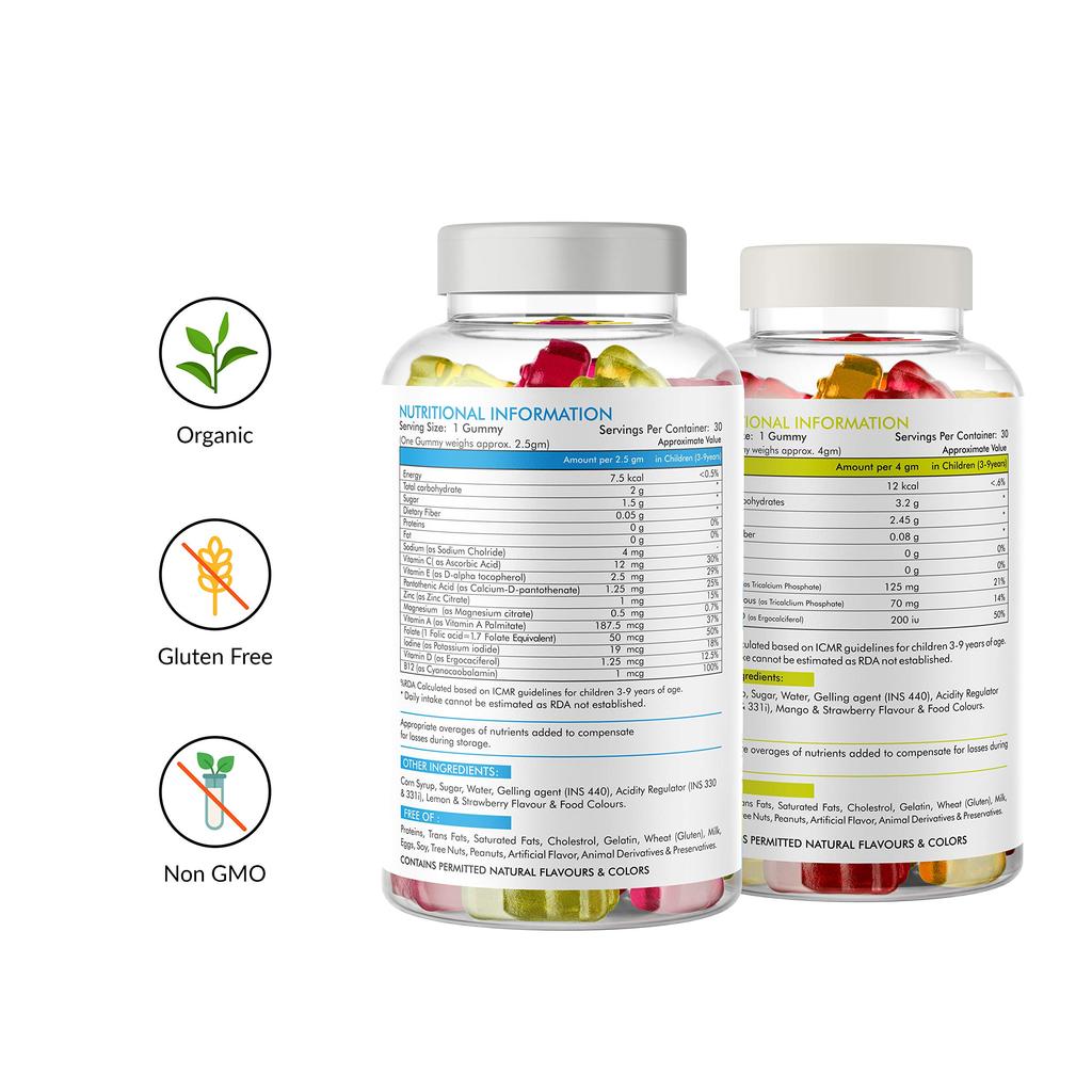 Meadbery Multivitamin Calcium Combo Gummy Bears Glutenfree Formula With Minerals And Vitamins B C D E B12 B6 For Kids Bone Health Growth Kids Bon