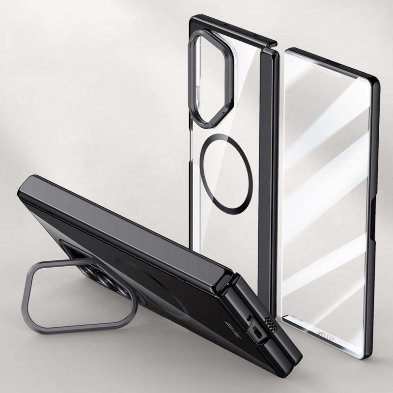 För Samsung Galaxy Z Fold6 5G Transparent Skal PC+Akryl Ställ Magnetiskt Telefonskal med Skärmskydd