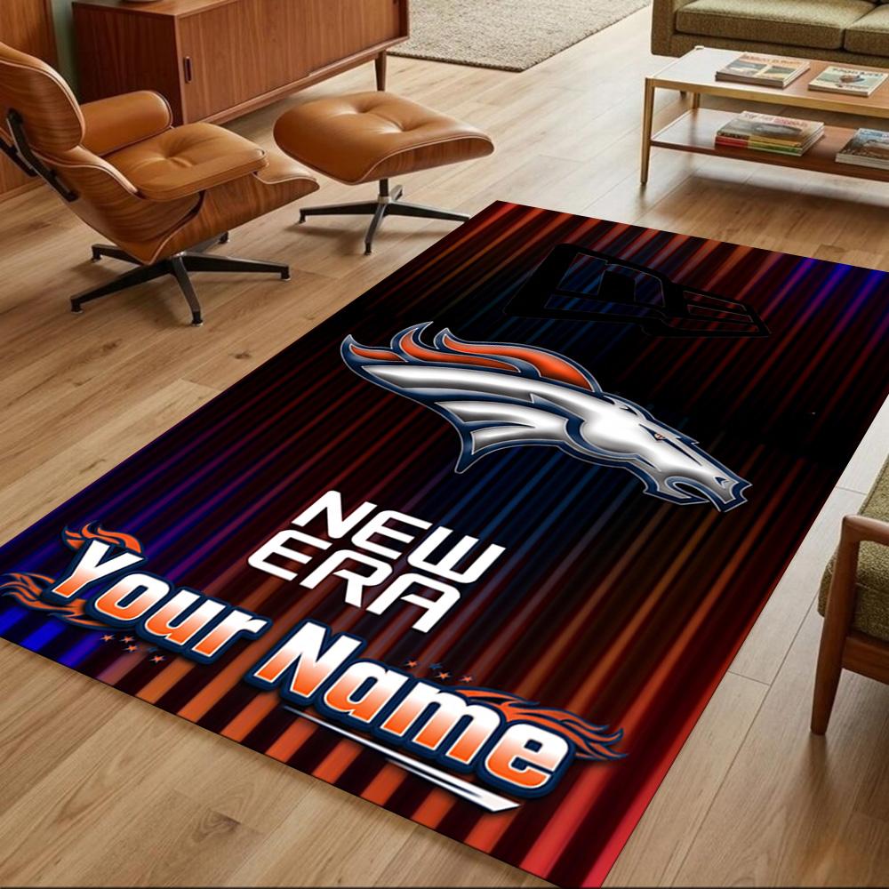 Denver Broncos Logo Customized Name Area Rug Suitable for Foyer Study room Decorate room Dining Room Anti-slip Rug Decorate Offices