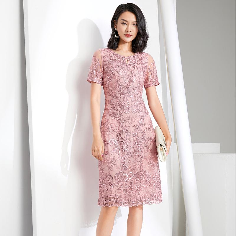Plus Size Short Sleeve Summer Wedding Banquet Evening Dress for Mother-in-law