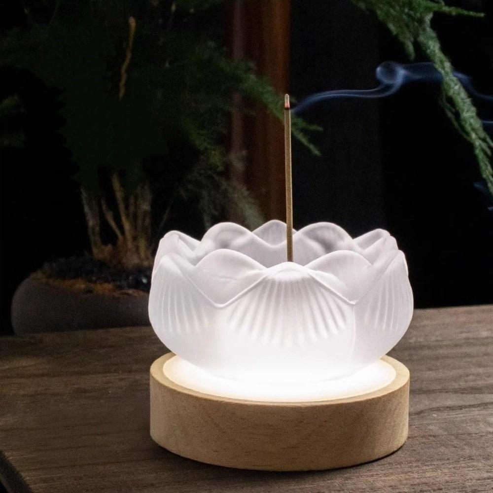 Zen Chinese Style Lotus Incense Burner Crystal Glass Lotus Censer Holder For Household Aroma
