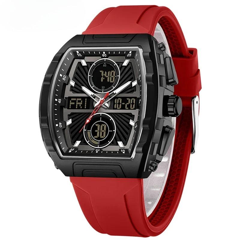 Fashion Trend Men s Watch Large Dial Waterproof Alarm Clock Silicone Electronic Watches Digital Multifunctional Men Watch красный