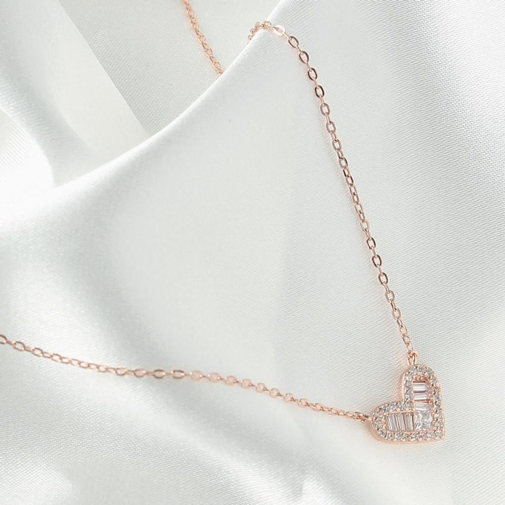 925 Silver Gold Plated Shiny Heart Necklace