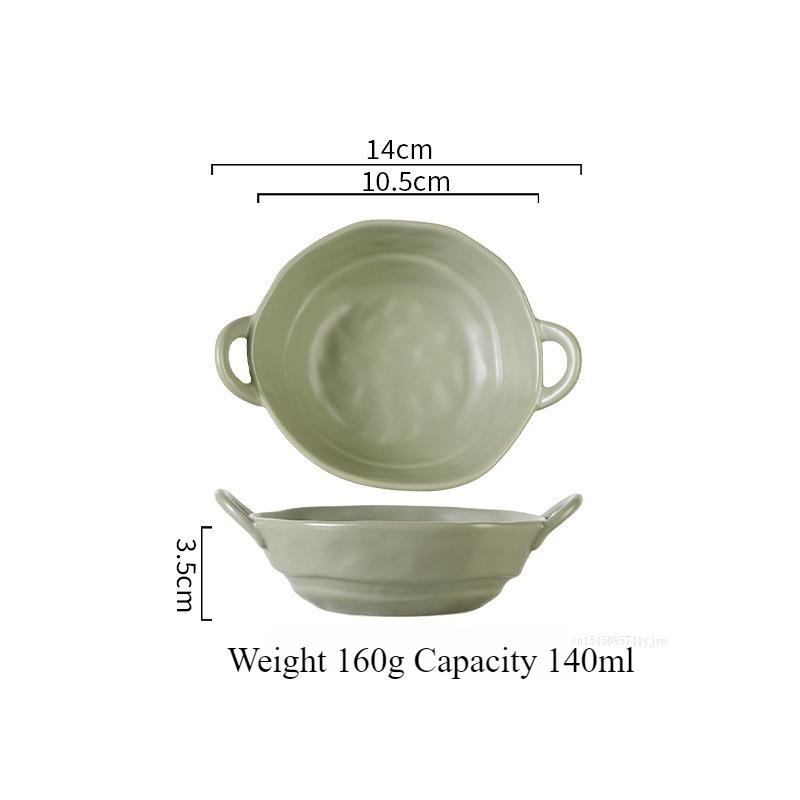 Ceramic Salad Bowl with Handle Binaural Bowl Irregular Ceramic Kitchen Soup Noodles Dessert Salad Bowl Heat-resistant Design 1PC