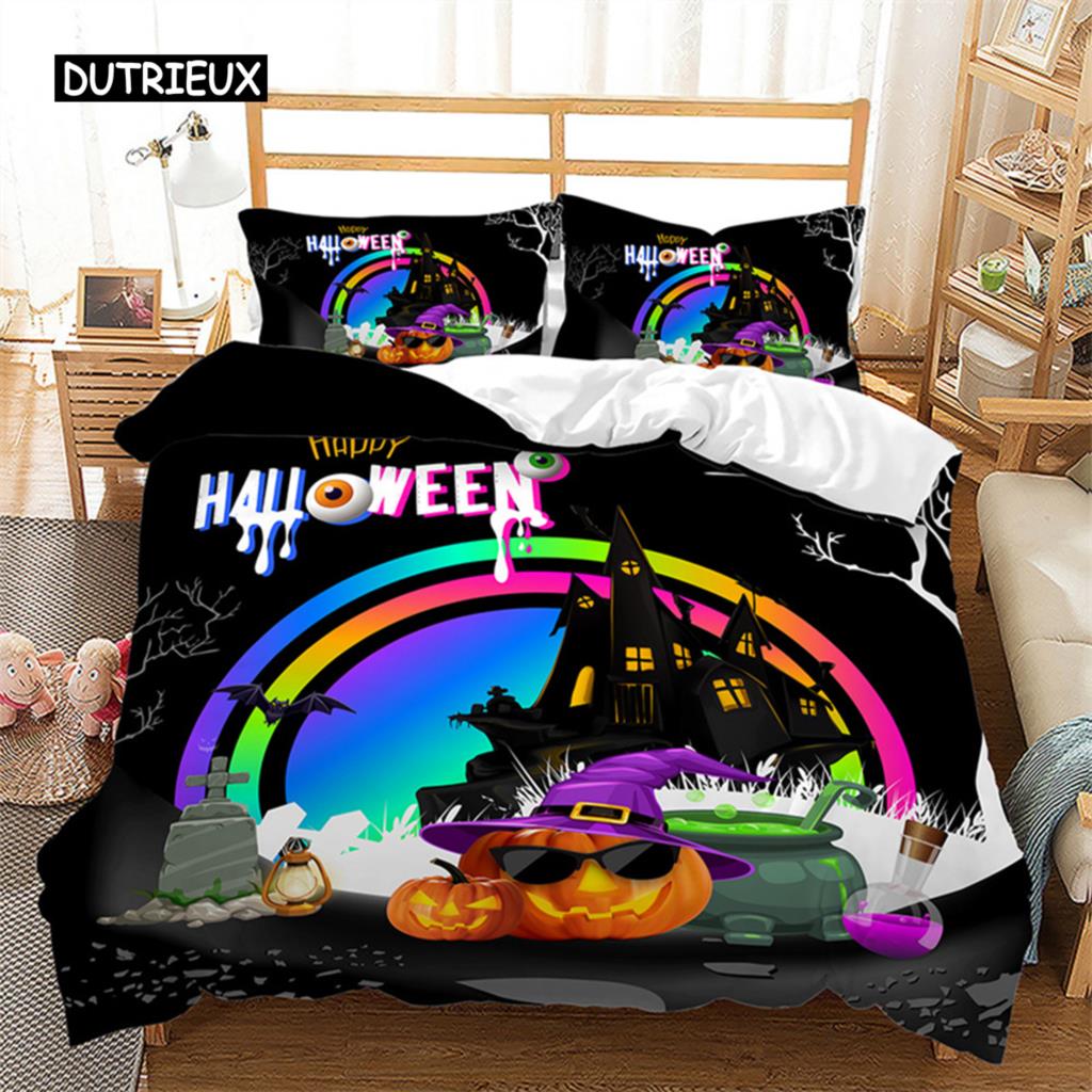 Halloweenský povlak na přikrývku Queen Kreslená dýně Obal na přikrývku Mikrovlákno Hororové téma Gotická strašidelná ložní souprava Pro chlapce Teenagery