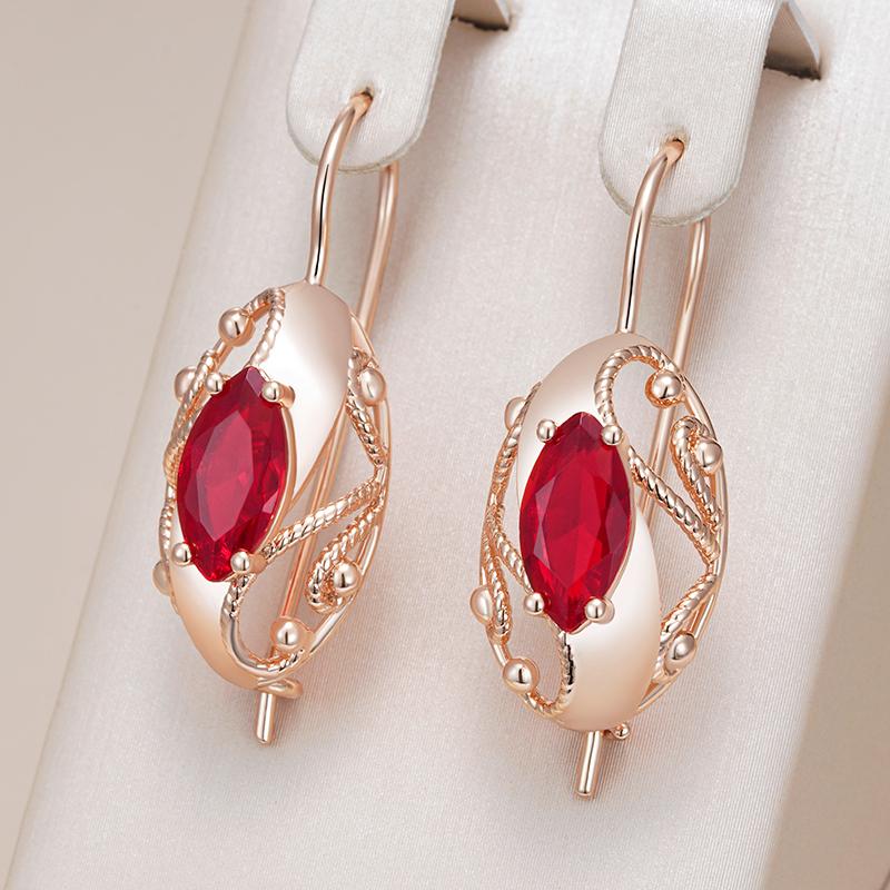 Glänzende Rote Natürliche Zirkon Vintage Hängeohrringe Für Damen Mode Roségoldfarben Hohe Qualität Täglicher Feinschmuck