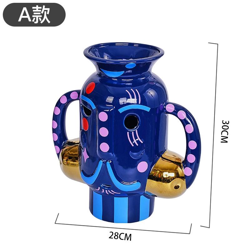 Creative Facial Makeup Ceramic Vase Ornaments, Living Room, Home, Desktop, Dry, Ornaments, Hand-painted, Colorful Flower Ware