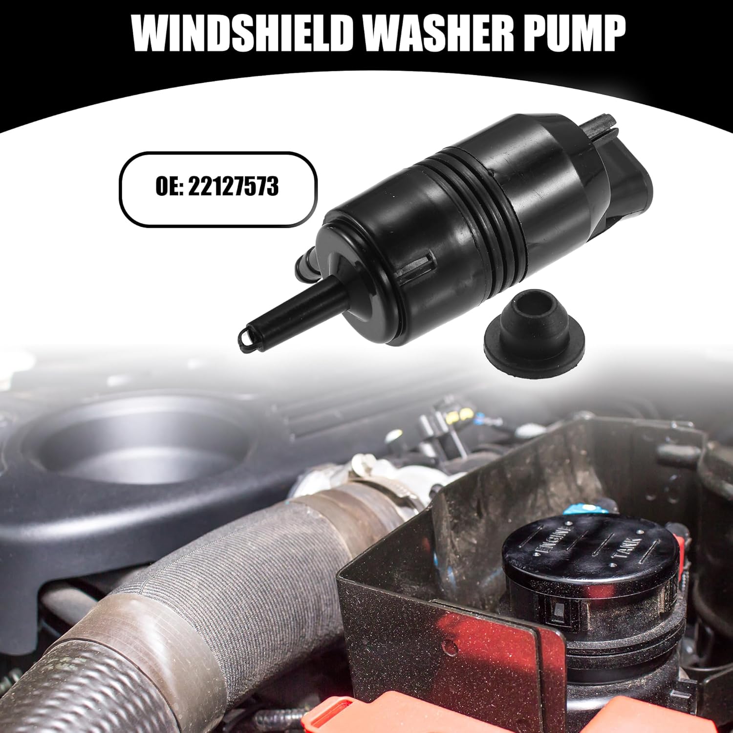 Rear Windshield Washer Pump No.22127573 - Car Windshield Washer Pump Motor Replacement - for Chevrolet for Buick for GMC for Cadillac Plastic Black -