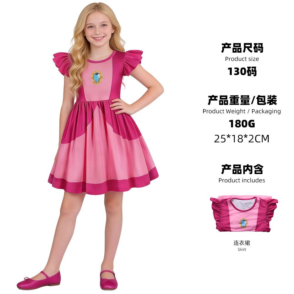 Game Halloween Costume Peach Princess Dress Cosplay Dress Super Mario Dress children 110