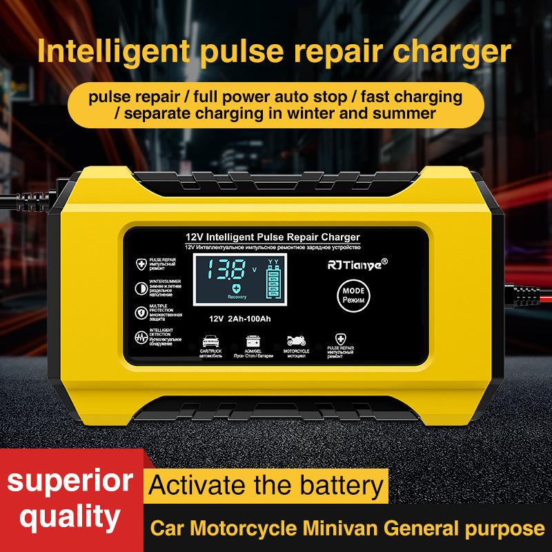 Car Battery Charger 12V 6A Fully Automatic Smart Charger LCD Display Smart Fast Charger for Car Motorcycle