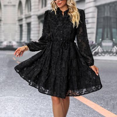 Abito da donna autunnale con collo alto, abiti da donna eleganti alla moda con maniche lunghe