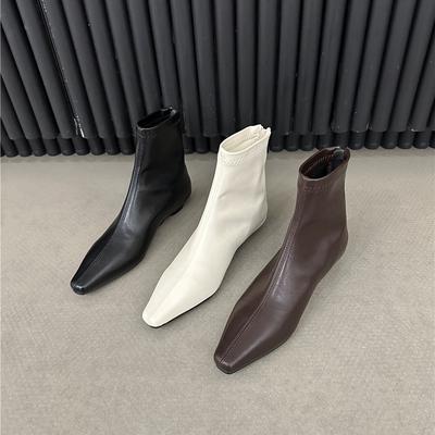 Temperament Niedriger Absatz Quadratische Spitze Fleece Kurzstiefel Damen Herbst und Winter Einfache Damenstiefel Kurzstiefel Französisch
