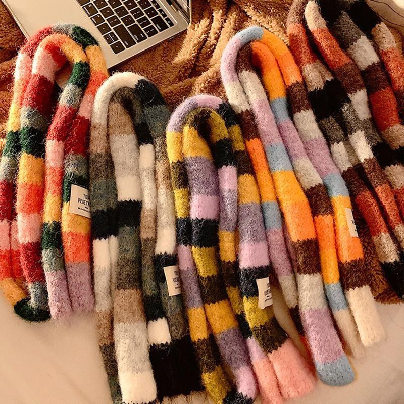 Women Thin Narrow Long Colorful Striped Scarf Autumn And Winter  Design  Girl All-Match Decorative Scarf Neckerchief
