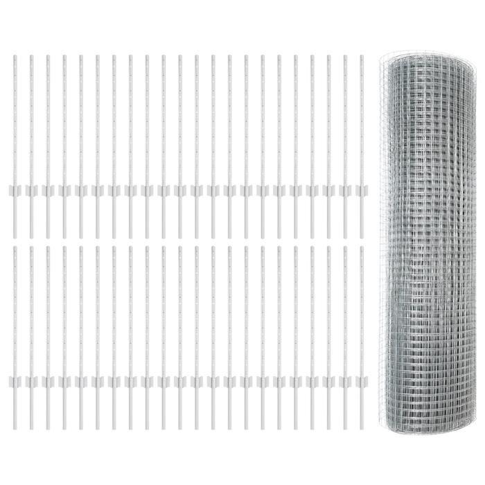 VidaXL Clôture en fil soudé avec 44 U postes argentés 0,8x100 m en acier 3336426
