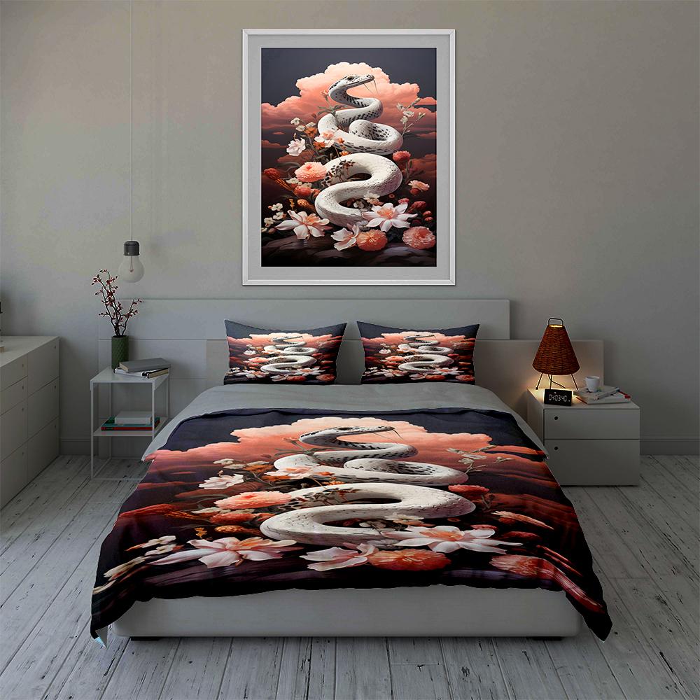 Snake floral design Bedding Duvet cover sets Duvet covers Pillowcases gifts (1 * Duvet Cover 2 * Pillowcases, without duvet insert)