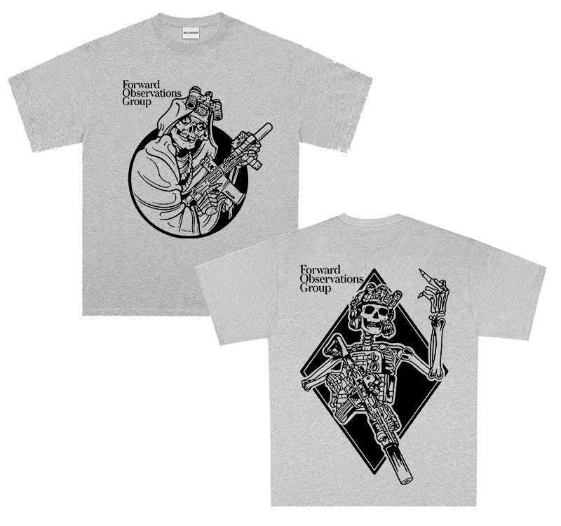 Forward Observations Group Death Skeleton Print T Shirt Unisex Retro Oversized Tshirts Hip Hop Gothic Short Sleeve Tees Streetwear