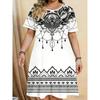 Elegant Floral Pattern Women Mini Dresses Summer Short Sleeve Printed Plus Size Casual Comfortable Soft Dress