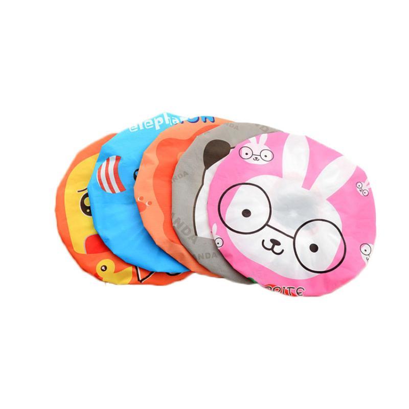 Cartoon Pattern Shower Cap Soft Lace Elastic Edged Waterproof Reusable for Bath SPA Sauna Women Girls Daily Use