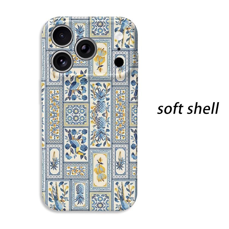 Artistic Mediterranean Parrot Pineapple Tile Graphic Art Film Aesthetic Protective Shockproof Bumper Case For iPhone 14 15 16 Pro Max Plus