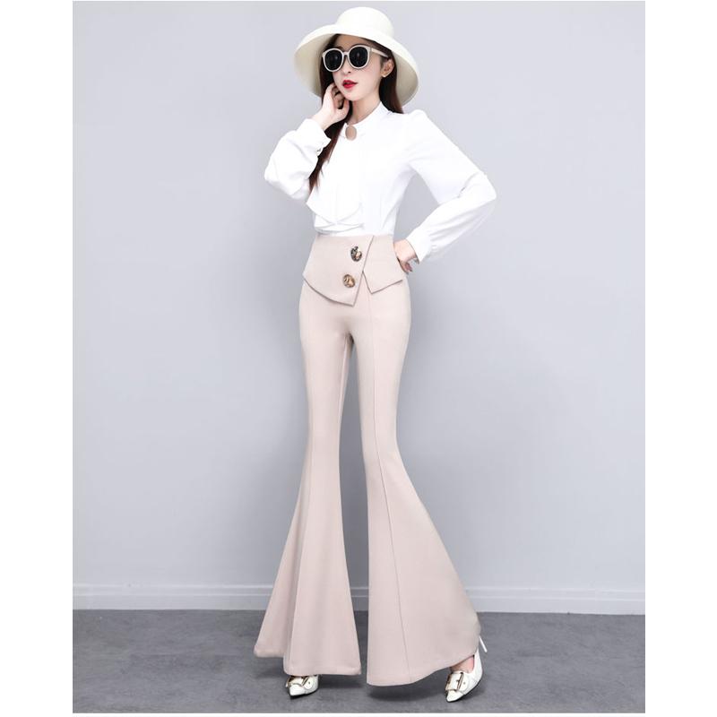 Harajuku Summer OL Office High Waist Women's Wide Leg Capris Long Pants for Women Skinny Flare Pants Woman Trousers Black