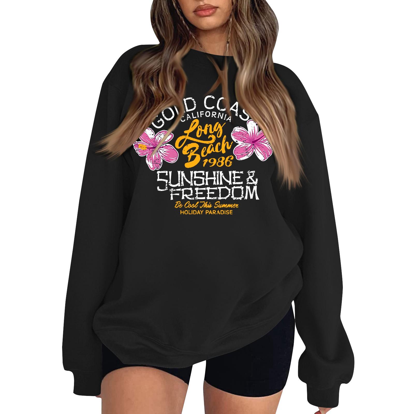 

Женская повседневная модная блузка с длинным рукавом и круглым вырезом с принтом и пуловером L чёрный