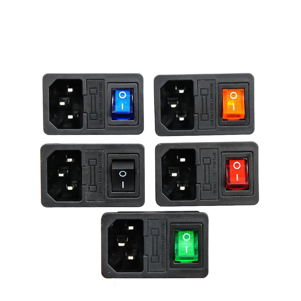 About 5x3x3cm IEC320 C14 3-Pin Socket 10A Rated Current 250V Rated Voltage Compact Size Illuminated Rocker Switch