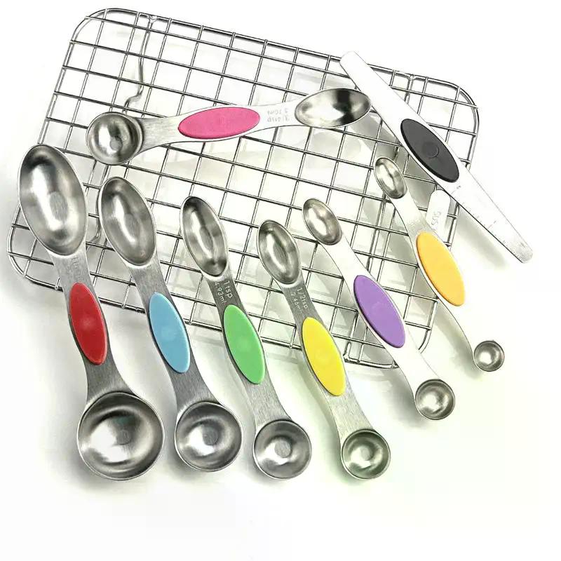 8Pcs Measuring Spoons Magnetic Measuring Spoons Dual Sided Stainless Steel Measuring Spoon Stackable Nesting Tablespoon Teaspoon