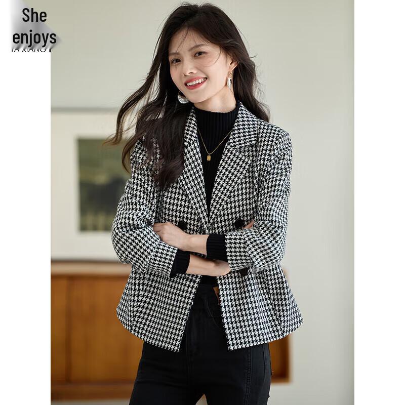 

Women s Houndstooth Wool Blend Short Blazer Jacket M (85-95 jin)