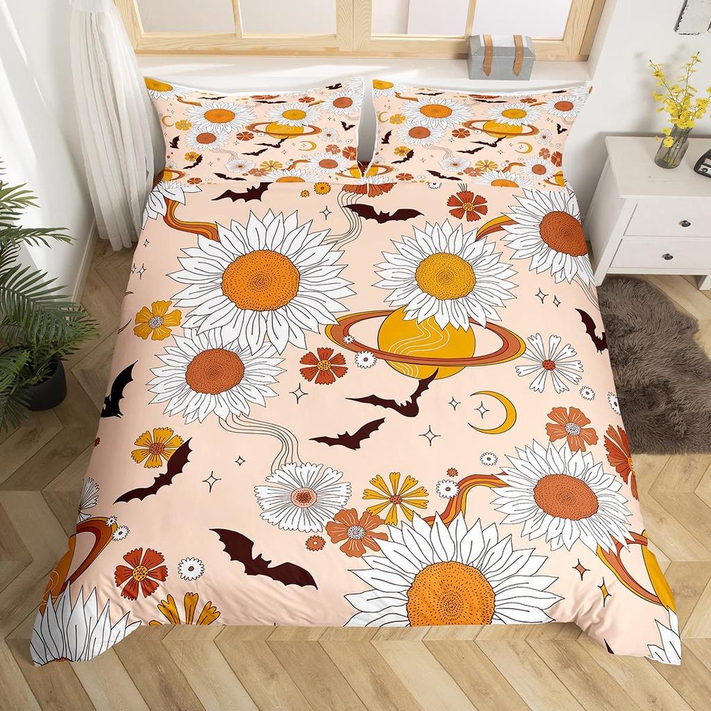 Lavendel Bettbezug-Set, Gänseblümchen Farbe Dekoratives 3-teiliges Bettwäsche-Set mit 2 Kissenbezügen, Full Queen King Size, für Kinder Mädchen