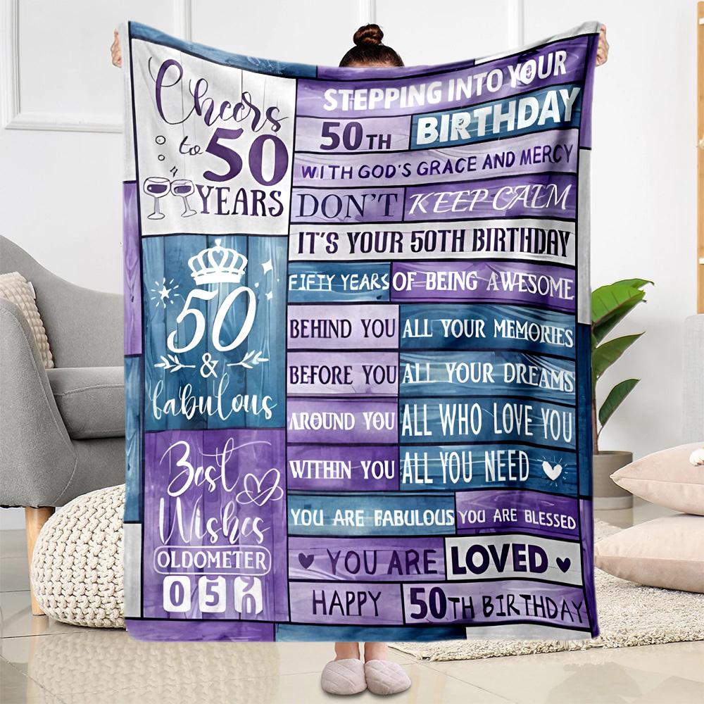 1pc 50th Birthday Celebration Blanket Soft and Warm for Sofa Office Camping Travel Livingroom Great Gift for Friends and Family Comfortable