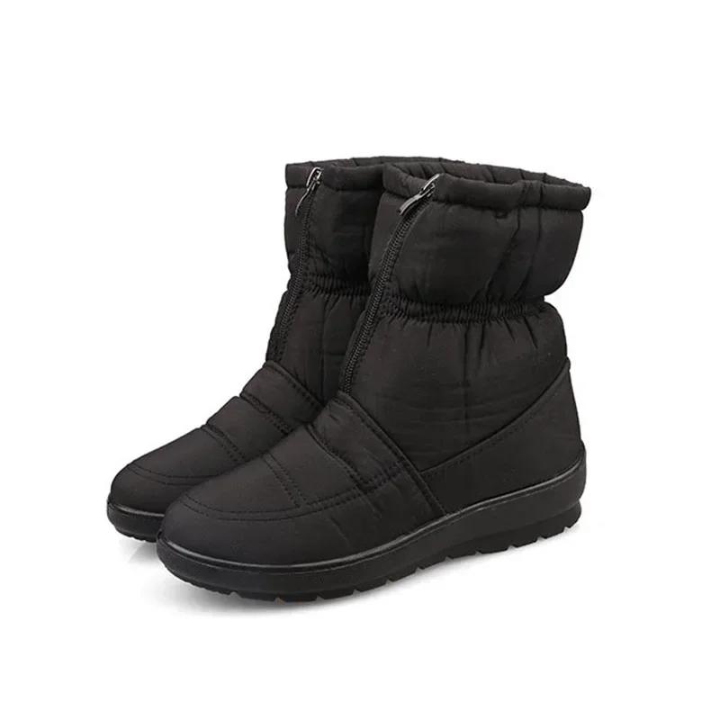 New Winter Shoes Women Snow Boots Flat Non-slip Waterproof Women Ankle Boots Warm Plush Big Size 42 Black Red Blue DX221
